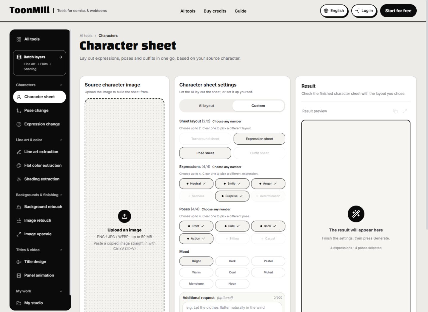 Current character sheet expression and pose settings
